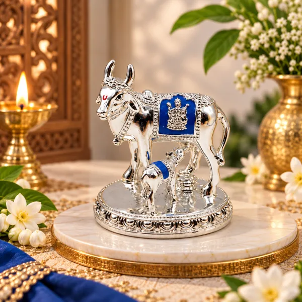 Round Base Cow And Calf Silver (3Inch)