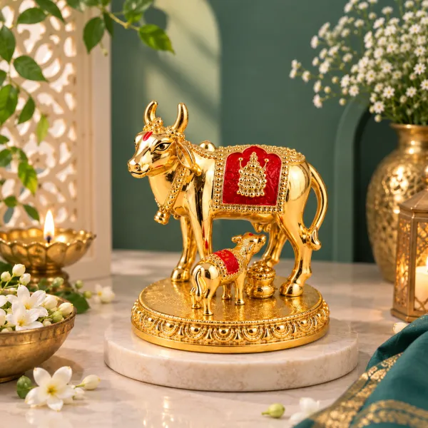 Round Base Cow And Calf Gold (4Inch)